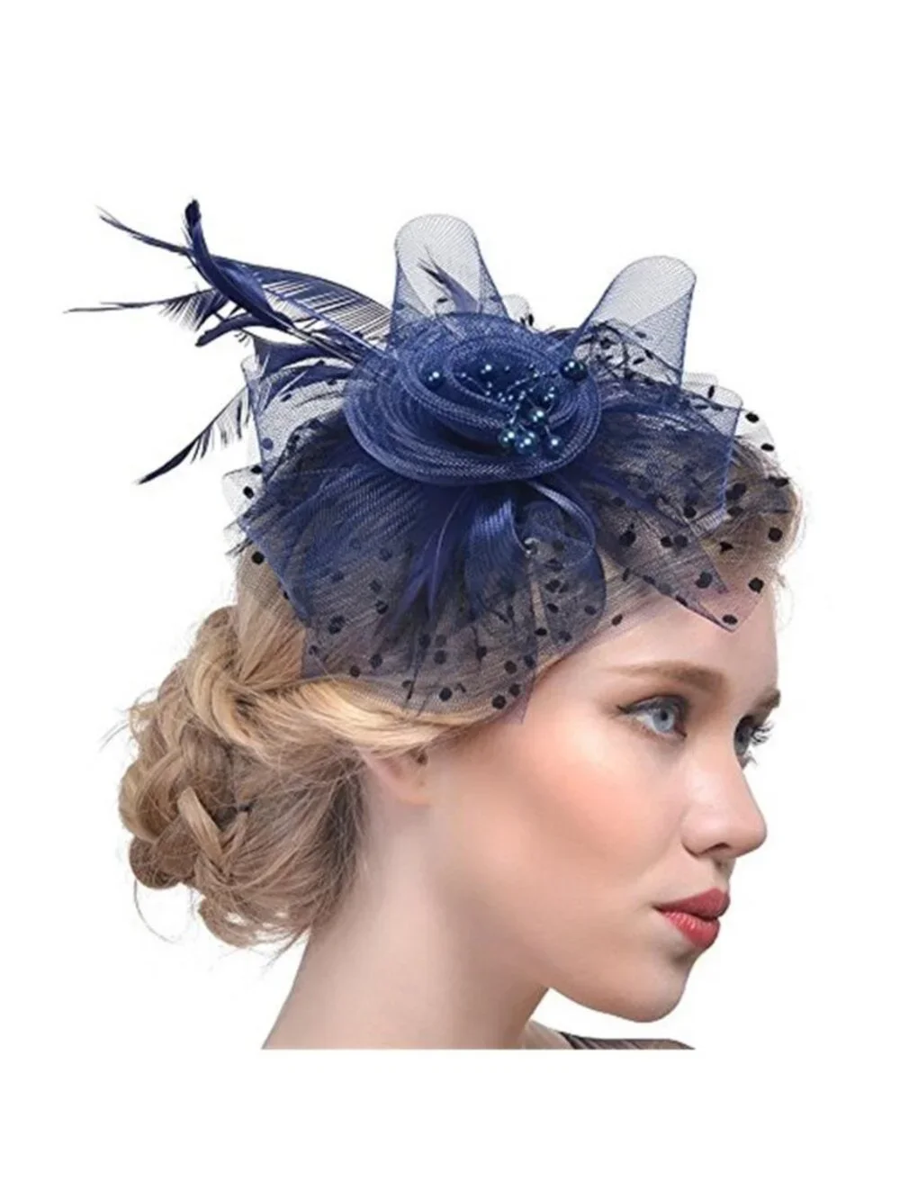Fascinators Hat Flower Mesh Ribbons Feathers on a Headband and a Clip